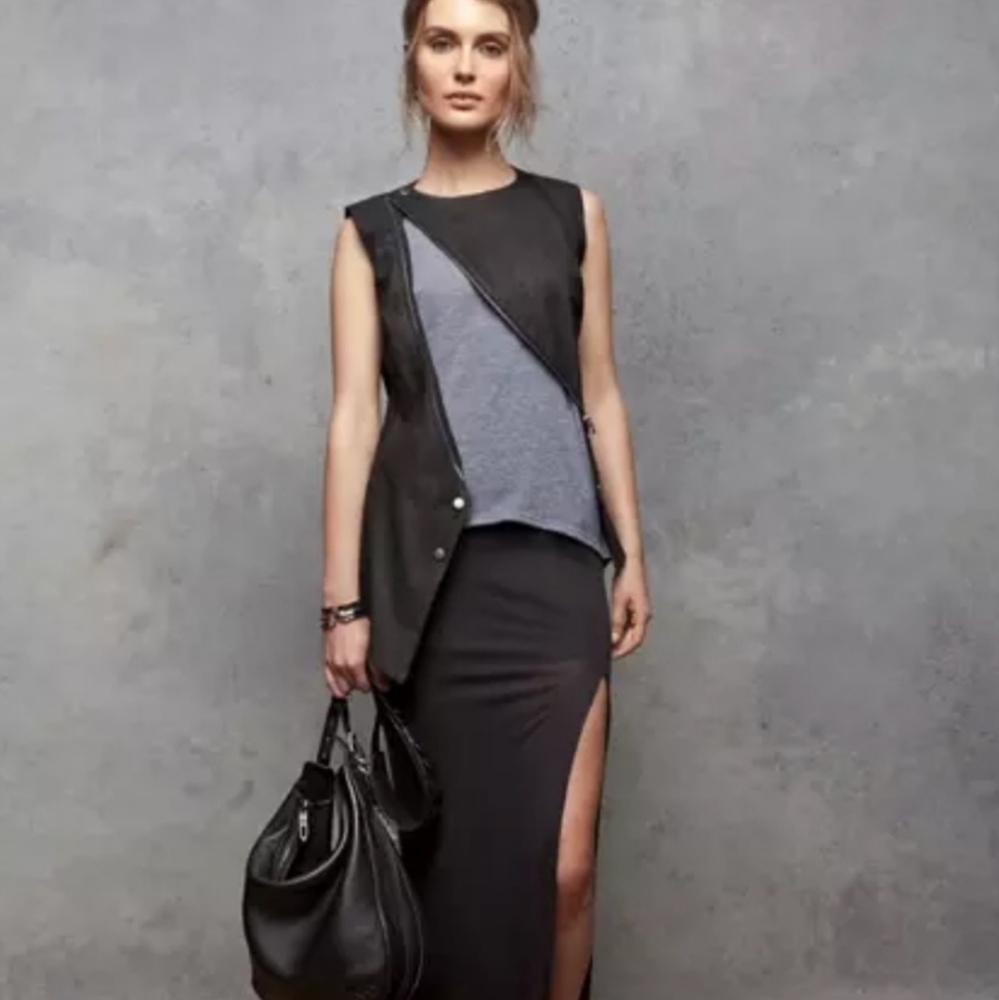 Veronica Beard Mixed-Media Leather Vest Asymmetrical Zipper Size 4